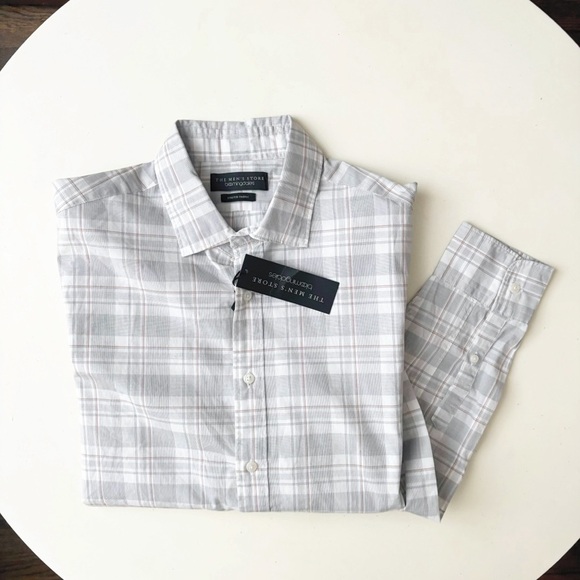 Bloomingdale’s Men’s Plaid Button Down Shirt Gray Size Medium Lightweight New - Picture 1 of 7